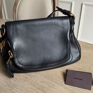Tom Ford Jennifer Black Leather Shoulder Bag Medium